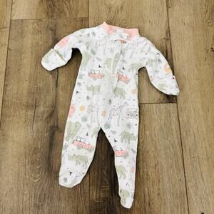 Noomie Pink Animal Print One Piece Pajama Infant Girls Size 0-3 Month